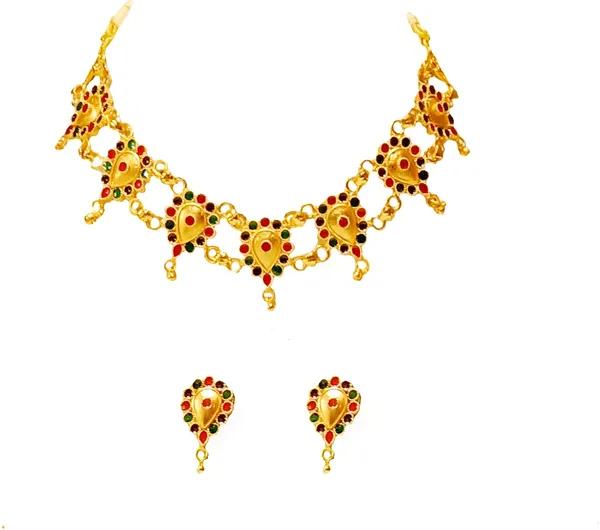 Assamese_Traditional_Gold_Plated_Red_Green_Colour_Combo_Jewellery_Set_For_Women